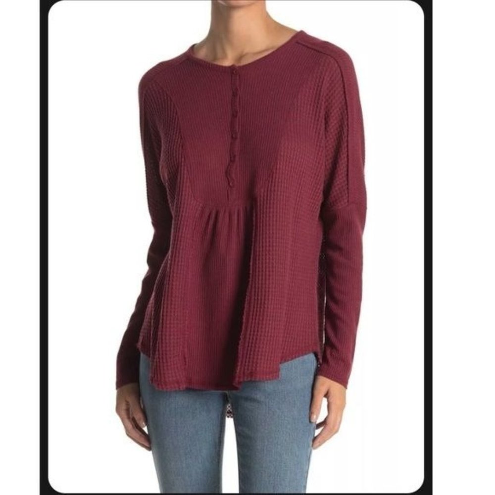 Gibson Look waffle knit henley long sleeve top shirt size 1X Maroon new